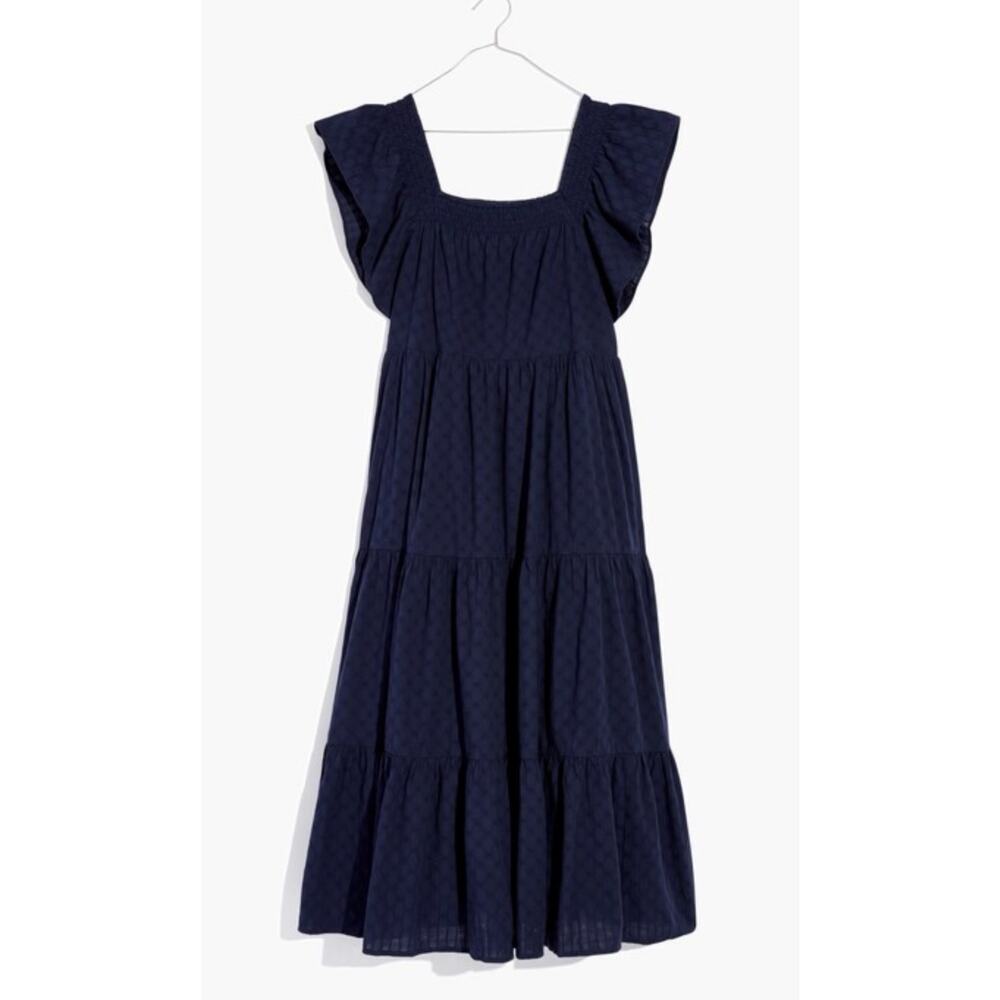 Madewell Ruffle Sleeve Tiered Midi Dress Textured 100% Cotton Small Smocked